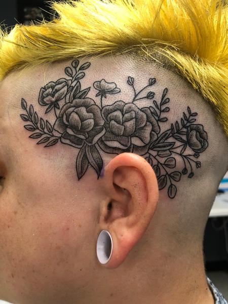 Brent Severson - Floral head tattoo 