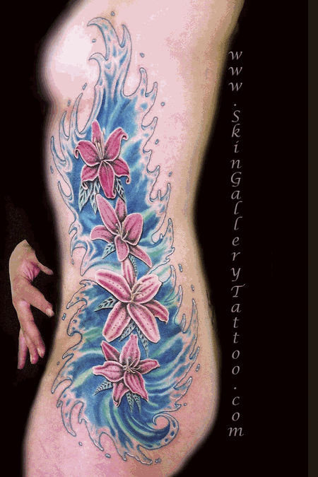 Tattoos - Floral Lilly Rib Tattoo - 76942