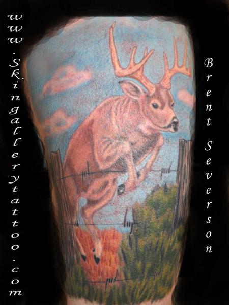 Brent Severson - Deer Jumping Fence Tattoo