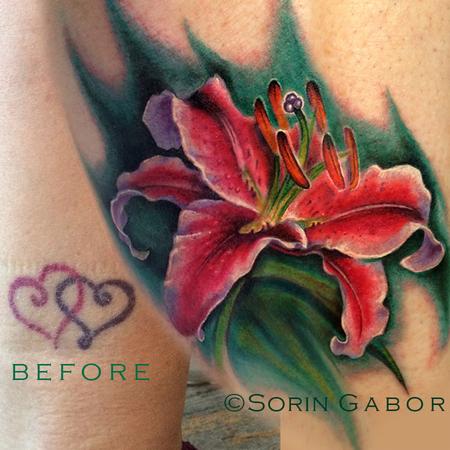 Tattoos - Realistic stargazer lily coverup tattoo - 120433