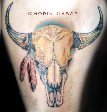 Tattoos - Realistic color bull skull tattoo on forearm - 93777
