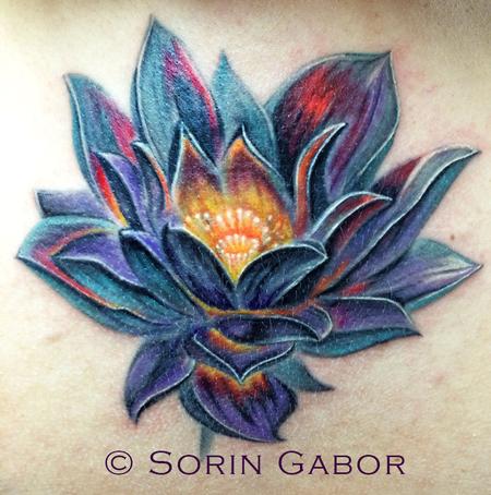 Tattoos - realistic color lotus coverup over old scarred tattoo - 95503