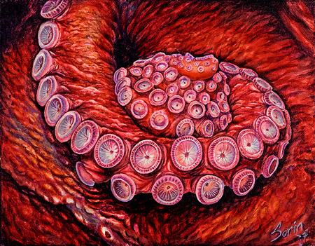 Tattoos - Acrylic painting full color Octopus Tentacle  - 112032