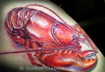 Tattoos - Realistic color lobster tattoo pinchy - 120429