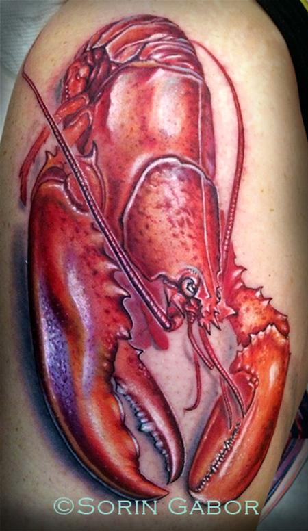 Tattoos - Realistic color lobster tattoo pinchy - 120430