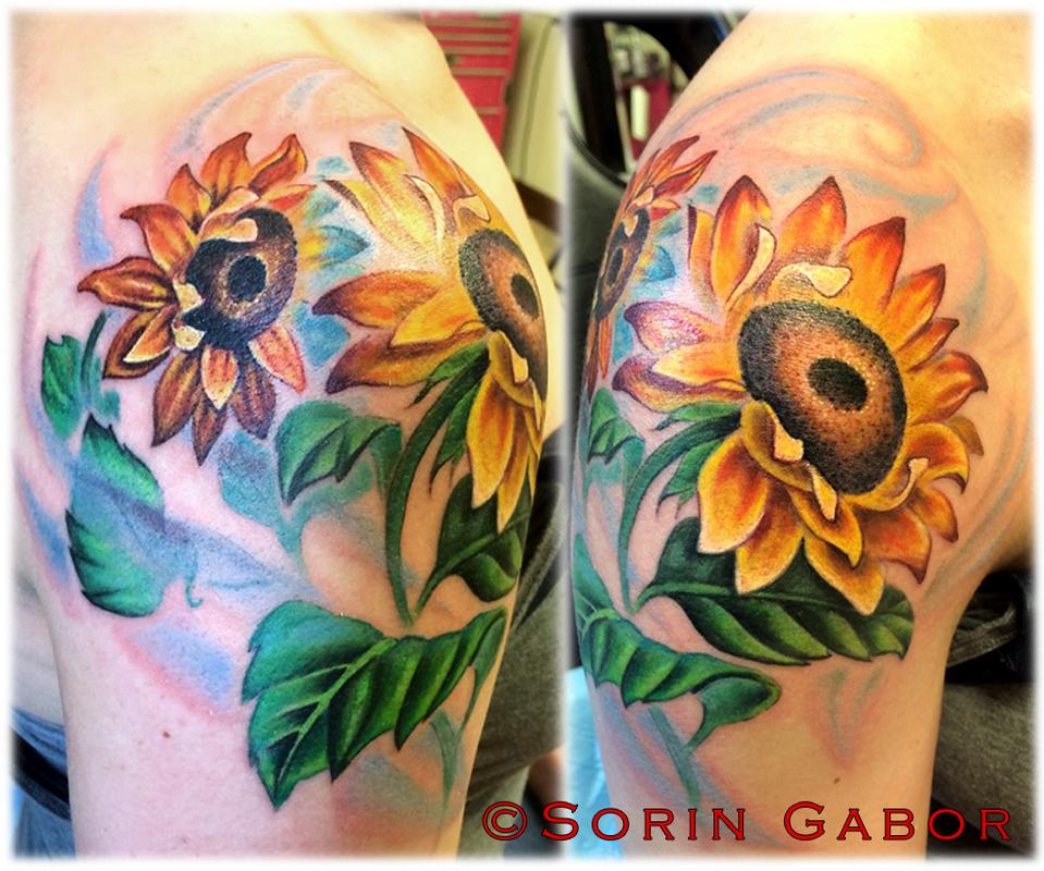 Sorin Gabor at Sugar City Tattoo : Tattoos : Nature : Realistic color sunflower shoulder tattoo Sorin Gabor at Sugar City Tattoo : Tattoos : Nature : Realistic color sunflower shoulder tattoo