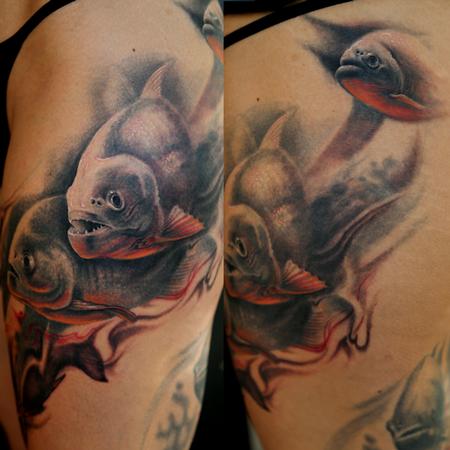Tattoos - FreeHand Piranhas Leg Sleeve - 102250