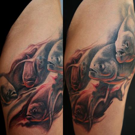 Tattoos - FreeHand Piranhas Leg Sleeve - 102252