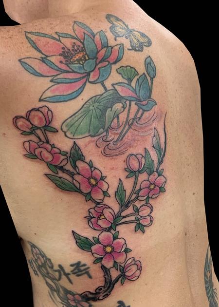 Tattoos - Lily & Cherry Blossoms - 139764