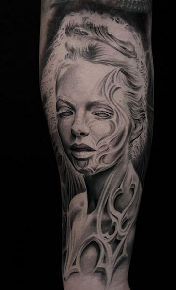 Realism Biomech Portrait Tattoo Design
