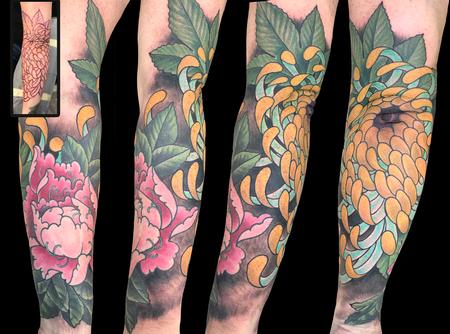 Tattoos - Spider Mum and Peony Flowers  - 139943