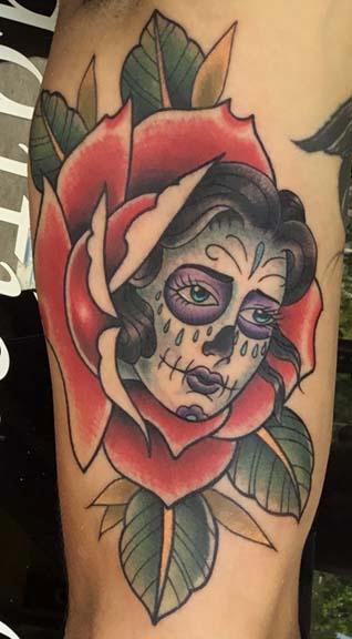 Tattoos - Girl Head in Rose - 129352