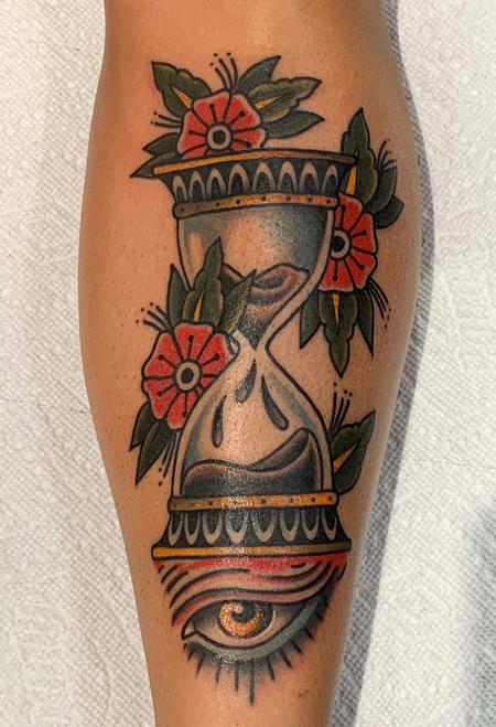 Tattoos - Hourglass eye and flowers - 146057