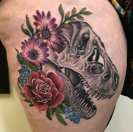 Tattoos - Dinosaur skull floral - 138835