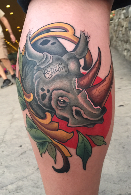 Skyler Del Drago - Rhinoceros tattoo 