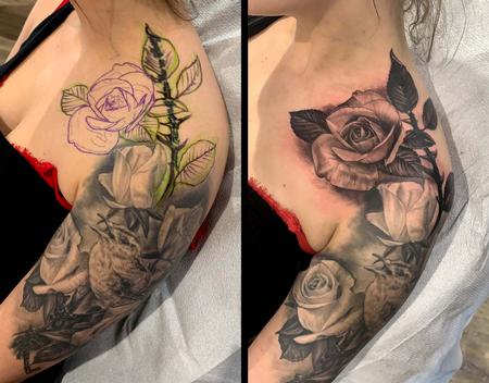 Tattoos - Bird with roses coverup - 146061