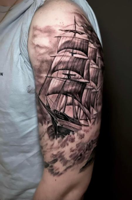 Kevin Moore - Ship on the arm tattoo