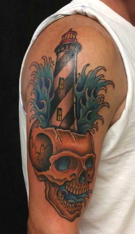 Tattoos - St. Augustine Lighthouse/Skull Combo - 123251