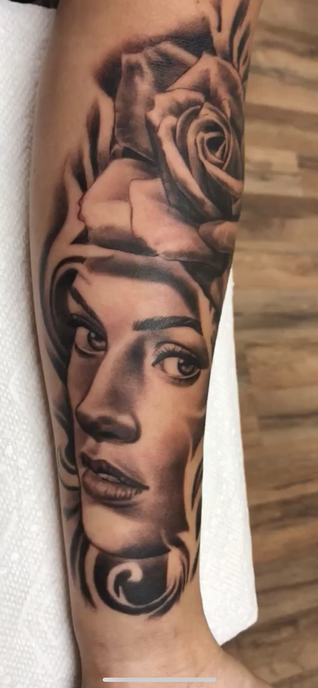 Mike Franco - Rose and Portrait Tattoo